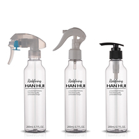 Bouteilles en plastique rondes de 200 ml (6,6 oz) pour spray d'ambiance, flacons vides personnalisés avec pompe à gâchette pour lotion et nettoyage