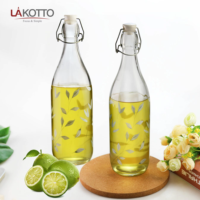 Bouteille en verre réutilisable écologique de 1000 ml avec couvercle à rabat, logo personnalisé, design minimaliste pour les boissons et les produits de beauté