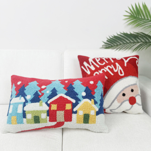 SHH124 <span class=keywords><strong>Almohada</strong></span> de aguja perforada personalizada con diseño de casa y árbol de Navidad, funda de <span class=keywords><strong>almohada</strong></span> decorativa para el hogar y sofá, Feliz Navidad - Product Image 3