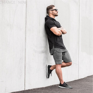 Sudadera Ligera con Capucha y Manga Corta para Hombre, Personalizable con Logotipo, de Algodón, para Gimnasio y Entrenamiento - Product Image 4