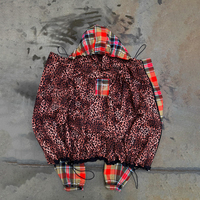 Veste à capuche réversible unisexe à carreaux rétro et imprimé léopard, style décontracté ample, broderie japonaise personnalisée, fermeture éclair