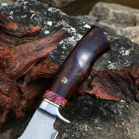 Couteau de chasse Bowie XZ13R Premier Damas, lame fixe, fourreau en cuir véritable, manche en bois de fer, couteau de bushcraft, couteau de camping