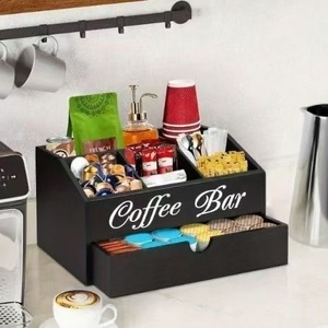 Boîte de rangement pour comptoir de bar à café, en bois massif, pour dosettes de café, organiseur de boissons, boîte de rangement à compartiments pour bureau - Product Image 5