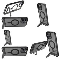 Casing Magnetik Transparan dengan Penyangga untuk iPhone 16 Pro Max 17 Air 15 14 13 12 11 Plus, Pelindung dengan Dudukan