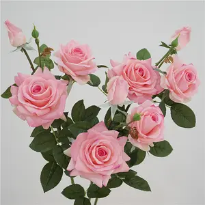 Künstliche Blume echte Berührung feuchtigkeit spendende Rose 3 Kopf Hibiskus Rose Innen dekoration Hochzeits blume