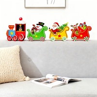 Ensemble de 4 décorations de Noël en bois : traîneau du Père Noël, rennes, roue à bonbons, étoiles, design Art Déco, pour Pâques, anniversaire, Noël, décoration de la maison