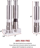Mini Moulin à Épices et Poivre en Acier Inoxydable à Bouton-Poussoir pour Utilisation à Une Main, Ensemble avec Support pour Barbecue