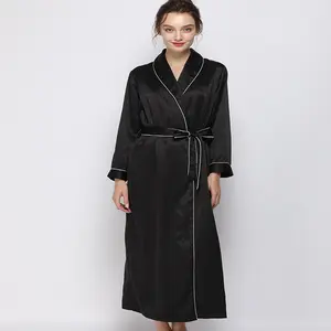 Оптовая продажа, Женский Атласный халат, черный атласный банный халат из полиэстера, шелковые халаты на заказ