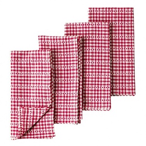 Serviettes en coton à carreaux rouges et blancs classiques 90x90cm 4 pièces Lavables en machine Décoration de table - Product Image 1