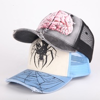 Gorra Trucker de 5 Paneles con Bordado 3D y Malla de Mezclilla, Gorra Personalizada de Gamuza Desgastada