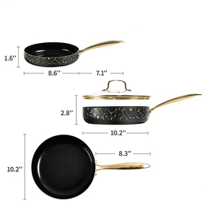 Ensemble de poêles à frire en céramique antiadhésives avec couvercle en verre, design constellation dorée, poêle ronde pour cuisinière à gaz et à induction - Product Image 2