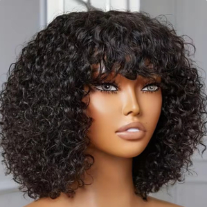 Perruque Afro Kinky Curly Short Bob pas cher avec une frange faite à la machine perruques de <span class=keywords><strong>cheveux</strong></span> humains 100% à fermeture vierge pour les femmes noires - Product Image 1
