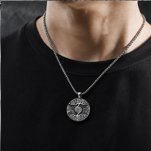 Collar de Acero Inoxidable con Colgante del Árbol del Mundo Vikingo de la Mitología Nórdica, Diseño Geométrico de Plantas, Regalo para Hombre - Product Image 4