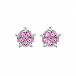 Eleganti orecchini a forma di fiore per donna, con cristalli rosa e strass, taglio marquise, in lega, gioielli da festa, stile romantico - Product Image 1