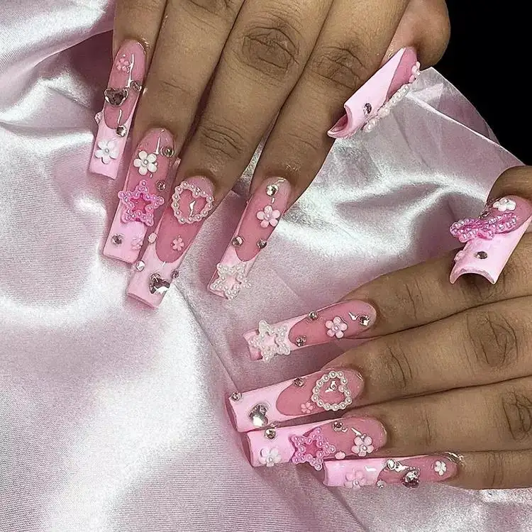 Lonartificial Nails 24 unids/set ABS nueva cubierta ataúd Prensa en puntas de Arte de uñas puntas de uñas postizas multicolores diseño logotipo personalizado