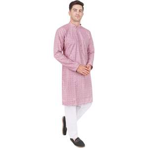 Triloki <b>Mens</b> Casual Embroidered Sequined Breathable 100% Polyester <b>Kurta</b> <b>Pajama</b> Set Ethnic Indian Traditional Wear Diwali Puja - Product Image 2