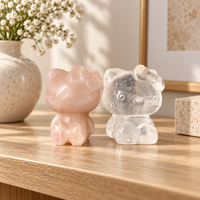 Figurine d'animal en pierre polie KT Cat, sculpture en cristal multi-matériaux, décoration de bureau mignonne, cadeau pour collection