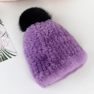 Cappello Unisex personalizzato in pelliccia di coniglio invernale Rex con palline di pelliccia di volpe con decorazioni a maglia berretto e cappello intrecciato per bambini stile immagine - Product Image 5