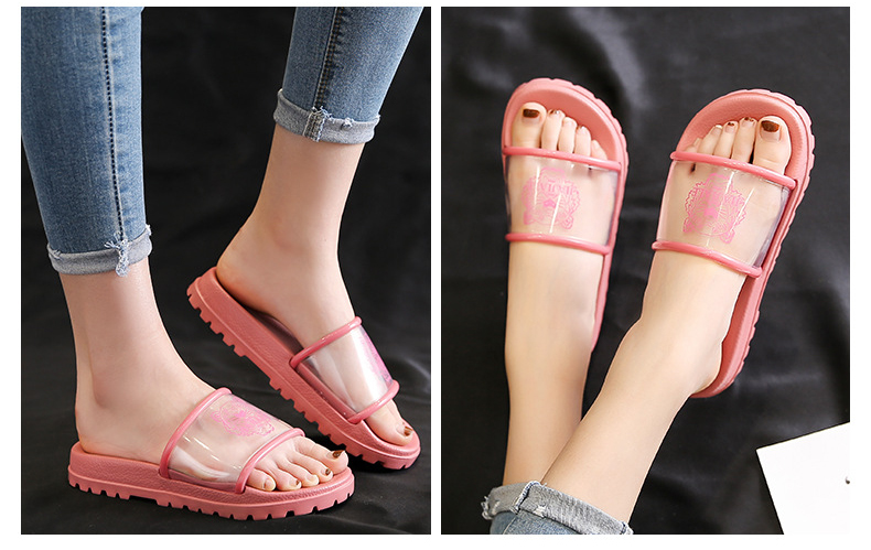 OEM Transparent Tiger Head EVA Slippers Couple Non-slip Soft Sole Home Slippers Women