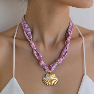 Collar de seda transfronterizo con colgante de acero inoxidable, regalo unisex, joyería de moda, diseño de corazón y concha marina - Product Image 4