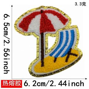 Nouveau Patch en Chenille Thermocollant à Bordure Dorée Scintillante, Motifs Beach Volley, Pantoufle, Chapeau de Soleil et Noix de Coco, pour Vêtements et Sacs - Product Image 6