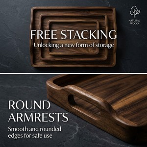 WDF Unique <strong>Kitchen</strong> <strong>Trays</strong> Set Food Wood Valet <strong>Trays</strong> Serving Platter Party extra Large Acacia Wood Serving <strong>Tray</strong> With Handles - Product Image 2