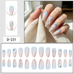 <span class=keywords><strong>Faux</strong></span> ongles à presser en amande, dégradé bleu rose, avec papillons, strass et perles, mignons et transparents, vente en gros, personnalisation disponible - Product Image 4