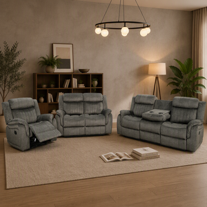 Juego de Sofás Reclinables de Tela Gris con Brazos Acolchados y Respaldo Firme para Sala de Estar - Product Image 4