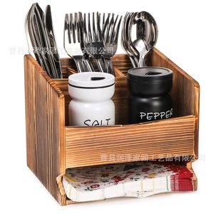 Organizador de Cubiertos de Madera Rectangular Color Quemado con Compartimentos para Almacenamiento en la Mesa de Comedor - Product Image 3
