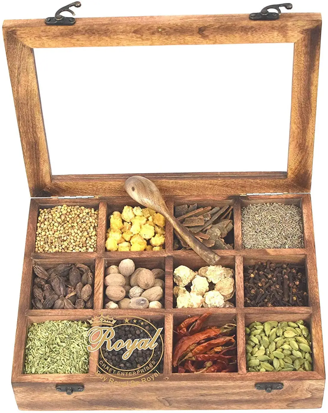 Multipurpose Utility Tafel Top Houten Spice Box Voor Keuken Glas Top Met Lepel