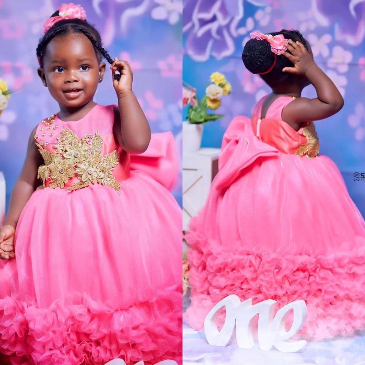 pink and gold princess dress Naira Champagne Gold Crystal Princess Gown main image 0