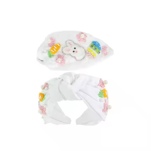 Diadema de conejito de Pascua con cuentas con bordado y diseños de huevos de vacaciones con un estilo de nudo decorativo para un aspecto festivo - Product Image 2