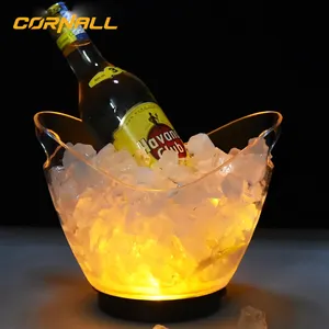 Transparent Acrylic Plastic Champagne Bucket Ice Cube Drink Beer Cocktail Bucket KTV Bar Luminous Led Ice Bucket