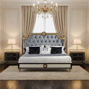 Cama King Size Tapizada en Madera de Caoba Sólida de Primera Calidad, Muebles de Dormitorio Modernos y Clásicos de Lujo para Apartamento, Hechos a Mano en Indonesia para Exportación - Product Image 4