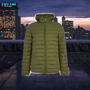 Chaqueta acolchada con capucha verde oliva para hombre, ropa exterior aislante con cremallera para invierno - Product Image 2