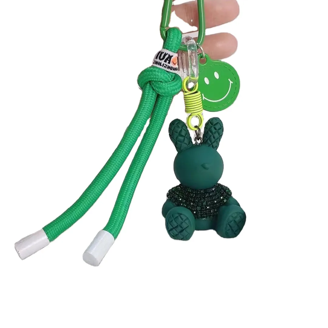 Hand rope little rabbit keychain pendant exquisite cartoon couple pair car keychain school bag hanging ornament trinkets