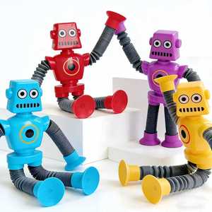 Multi-functional <b>Light</b>-up Suction Cup Robot Telescopic Tube Toy 15cm Stress Relief Figurine For Kids 5-7 Years Unisex - Product Image 4