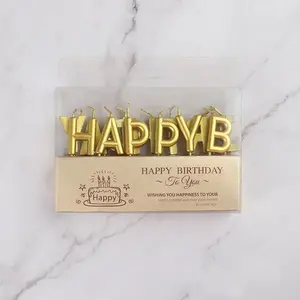 Decorative Creativity Romantic Parties Children Couples Letter Golden Happy Birthday Candle For Cake