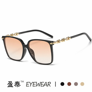 Yingtai Eyewear <b>Square</b> <b>Sunglasses</b> Black Frame Gold Chain UV400 Women Fashion - Product Image 3