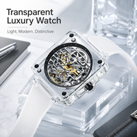Montre-bracelet automatique carrée personnalisée, étanche, mouvement squelette tourbillon, montre mécanique en saphir pour homme
