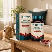 PEITEBIO Omega 3 Astaxanthine en gélules molles avec huile de poisson sauvage pour chats et chiens, pour la santé de la peau et du pelage et le soutien antioxydant