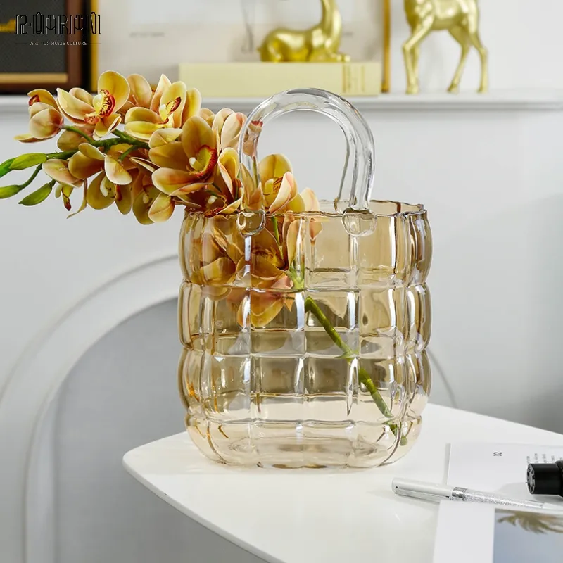 Современная художественная стеклянная прозрачная стеклянная Сумочка ваза для цветочной композиции