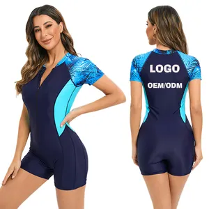 Aide 2024 Women Swimming Surfing Diving Clothes Ropa Natacion Lady One Piece Training Swimsuit Short Sleeve Sporty Swimwear