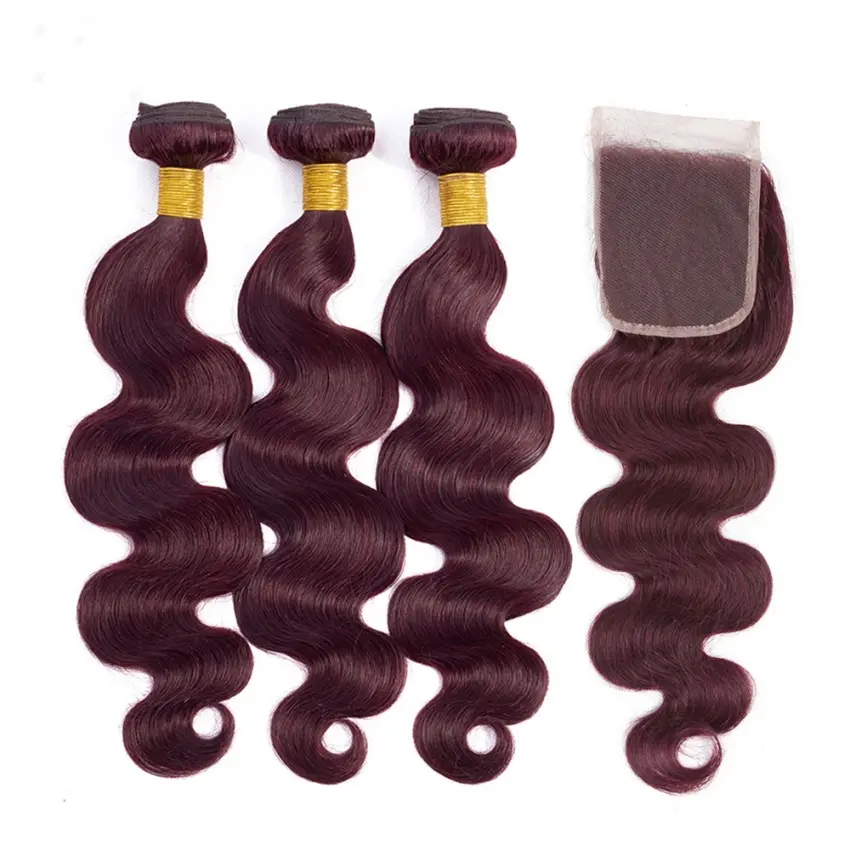 Ombre Body Wave Human Hair Extension Machine Double Weft Brazilian Remy Hair Red 99J Bundles