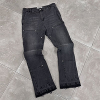 Jeans vintage personnalisés en denim 14 oz, patchwork, pour hommes, streetwear, déchirés, usés, lavage sale, double genouillère pour hommes