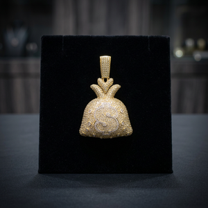 Pendentif Sac Dollar de Luxe en Or Jaune 14K avec Diamants Ronds Naturels 6.25CT G-H Clarté SI, Bijoux Hip Hop de Créateur - Product Image 1