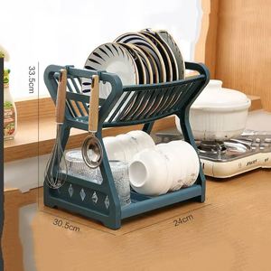 Escurridor de Platos de Cocina de Doble Capa con Soporte para Palillos, Organizador de Vajilla para el Hogar, Bandeja, Caja, Cesta - Product Image 2