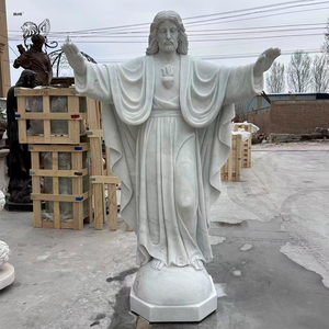Estatua de Jesús Cristo y Ángel de Mármol Blanco Personalizada, Tallada <span class=keywords><strong>a</strong></span> Mano, Tamaño Real, Escultura Religiosa para Jardín, Monumento para Iglesia al Aire Libre - Product Image 4