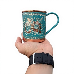 Handmade <b>Enamel</b> Copper Mug Floral Engraved Coffee Tea <b>Cup</b> Vintage Turkish Style Copper Drinkware Gift for Her - Product Image 1
