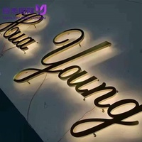 Enseigne lumineuse LED personnalisée avec logo 3D, finition métallique, lettres dorées brillantes, rétroéclairées, pour intérieur/extérieur, pour entreprise, bureau, réception